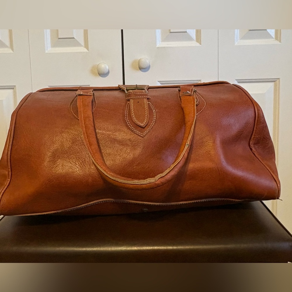 Unisex, Unbranded, Handmade Moroccan Artisanal Cognac Leather Duffel Satchel